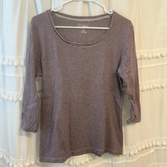 L.L. Bean Tops - L.L. bean 3/4 length sleeve shirt striped purple and gray size M